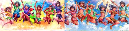 colorful, 7 idian young in india,jump,black skin <lora:add_detail:1>