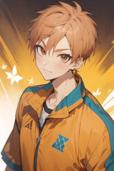 shion_asuma brown eyes orange hair jewelry