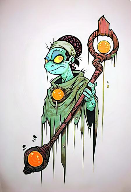 Evang, score_9, score_8_up, score_7_up, , full body character portrait, in a foggy, eerie swamp. The character is a mysterious shaman with a feathered headdress, holding a gnarled staff and surrounded by glowing, floating orbs of light.