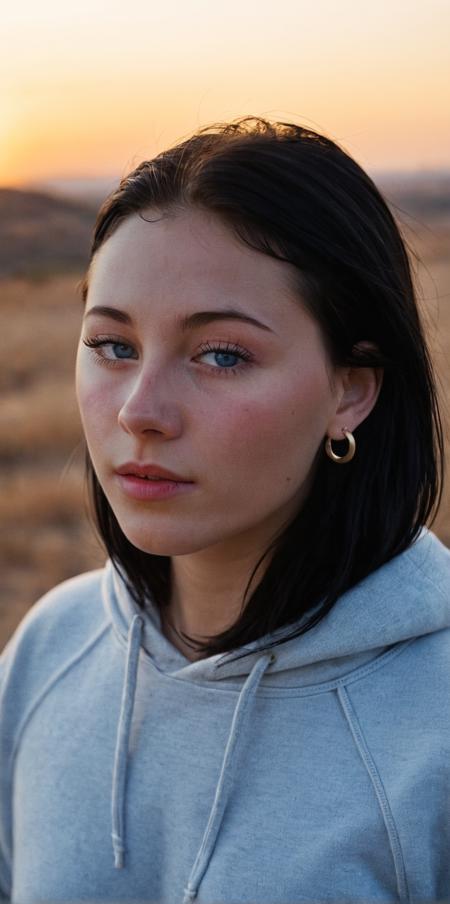 cinematic film still 19 years old, facing the viewer, en face, beautiful face, tanned, make up, blue eyes, grey hoodie, straight long black hair, earrings, pink make up, golden hour, Kodak Portra 400, high-definition, cinematic shot, atmospheric perspective, high-resolution, high-key lighting, lifelike, realistic textures, high clarity <lora:add-detail-xl:1> <lora:NsfwPovAllInOneLoraSdxl-000009:0.5> OverallDetailXL <lora:MJ52_v2.0:0.3> <lora:EldritchCandids1.1.2:0.3>  <lora:Lena_Moonlight-000004:0.88> . shallow depth of field, vignette, highly detailed, high budget, bokeh, cinemascope, moody, epic, gorgeous, film grain, grainy