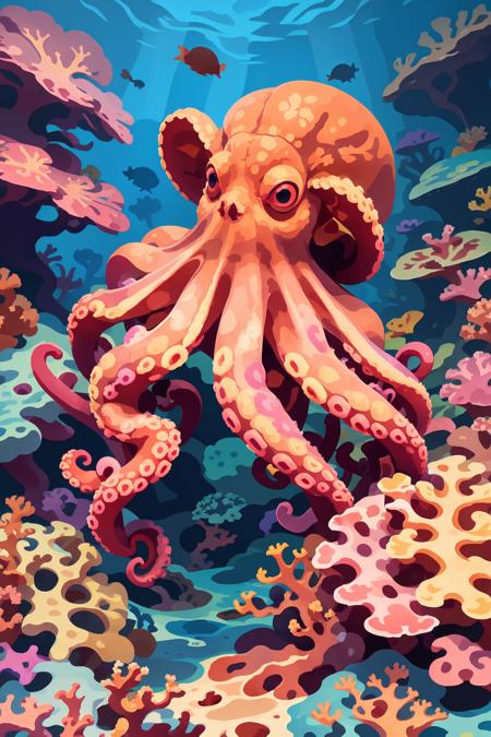 an octopus in a vibrant coral reef