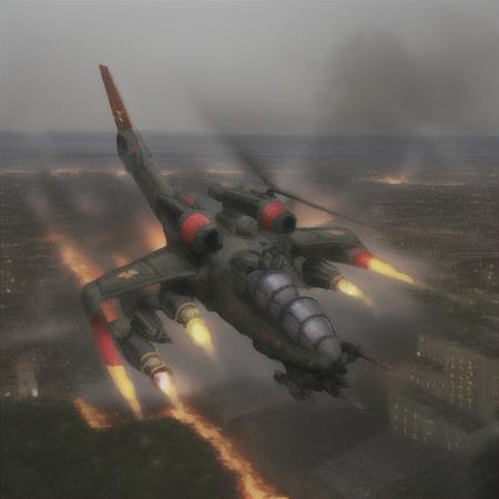 analog gloomy aerial photo of a black (twinblade helicopter, <lora:twinblade:0.8>), ((nighttime)), (flying low through a (city on fire) at night), city ruins, (urban combat), ((explosions in the background)), High Detail, Sharp focus, (photorealism), realistic, best quality, 8k, award winning,  masterpiece, ambient fog:1.5, war, depth of field, dutch angle, motion blur, realistic, soviet , red