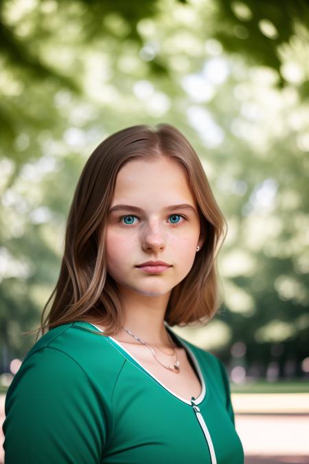 raw photo of a woman, upper body, at the park on a sunny day, face, center frame, 8k uhd, fujifilm xt3