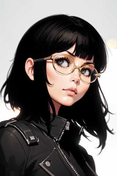 1girls, (upper body:1.3), (looking at viewer:1.2)
(thick rim glasses:1.3), stylish hair, medium hair, swept bangs, black hair, jacket, stylish
BREAK <lora:Ilya Kuvshinov [MockAi - v1.0]:0.95> ilyakuvshinov, (painterly style), (cinematic composition:1.4), expert shading, semi-realistic, (limited color palette:1.2), (overexposed background:1.2), backlight, white background, simple background, city backdrop, lens flare
BREAK intricate details, (masterpiece:1.3), (best quality:1.3), (perfect anatomy:1.4) BREAK