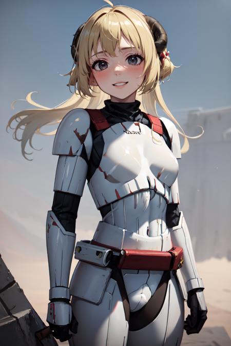 masterpiece, best quality, absurdres, 1girl, solo, StromTrooper, armor, smile, <lora:StormTrooper:1>, <lora:CHAR-Tsunomaki Watamev.4.0:1.0>, Tsunomaki Watame, long hair