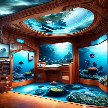 photorealistic picture of  room   sea,  digital, asymmetrical