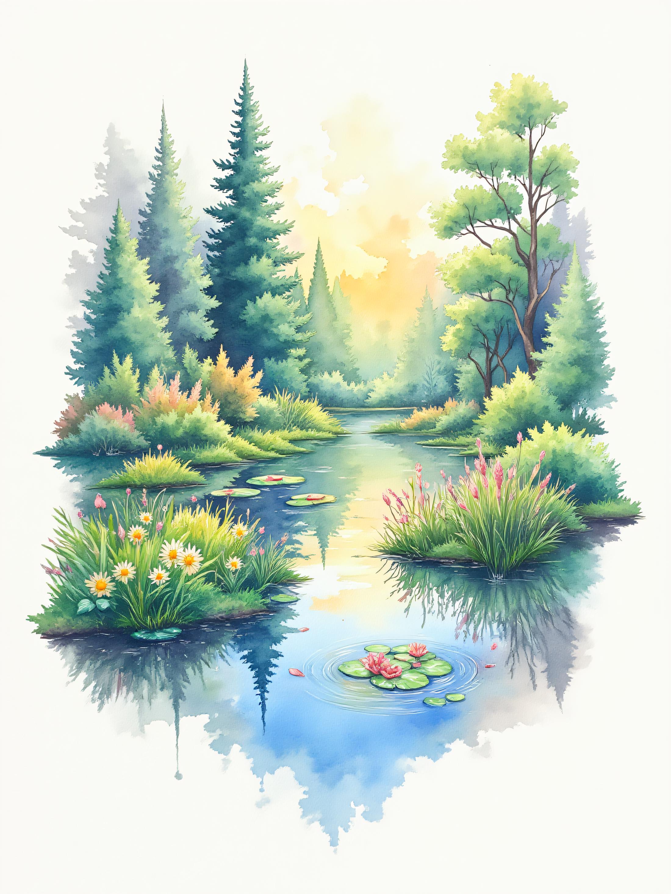 arsmjstyle, watercolor, traditional media, pond