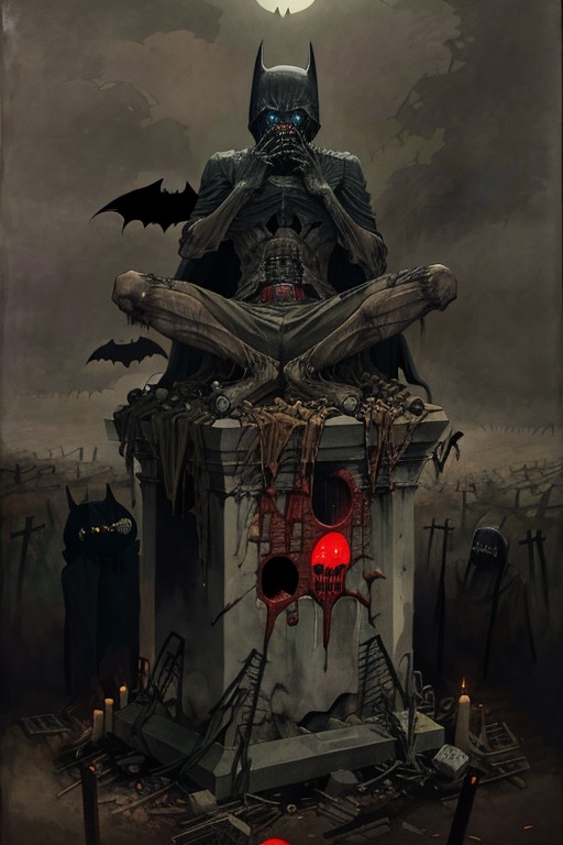 batman, grave, decomposed, rotten, disturbing, nightmare, creepy, horror, by zdzislaw beksinski