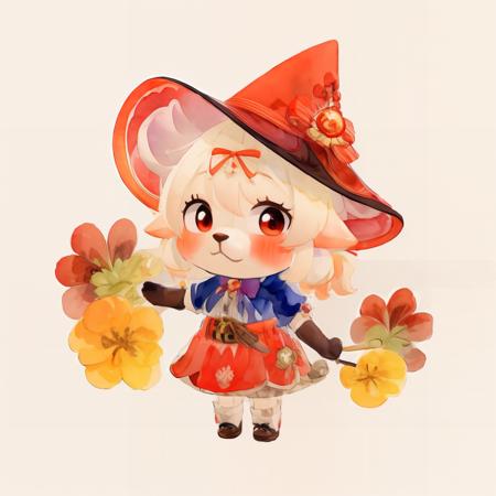 masterpiece, best quality,  <lora:klee-2-000010:1.2>,furry, chibi, <lora:0622_watercolor_loha_da16_dim64-000010:0.6>,witch hat, red hair bow,vision \(genshin impact\), sidelocks,belt, red theme, watercolor, <lora:boldline:-2> , <lora:aca:1>