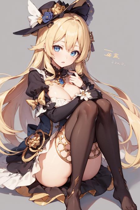 (high quality, best quality),
1girl, perfect face,
Navia, blond hair, long hair, frilled hair, blue eyes, neck ornament, hat, corset dress, cleavage,
 <lora:Navia__Genshin_Impact-000011:0.6> 
 <lora:hugging_own_legs_v0.3:0.8> hugging own legs, thighhighs,