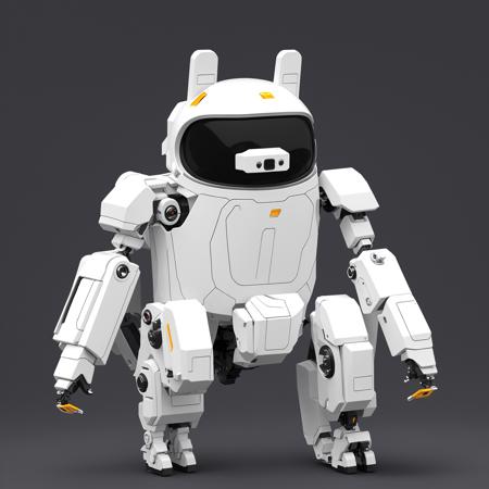 white robot dog,mecha, no humans, white background, solo, science fiction, non-humanoid robot, standing, black eyes, simple background, soft light. <lora:cute robota_v1:0.7>