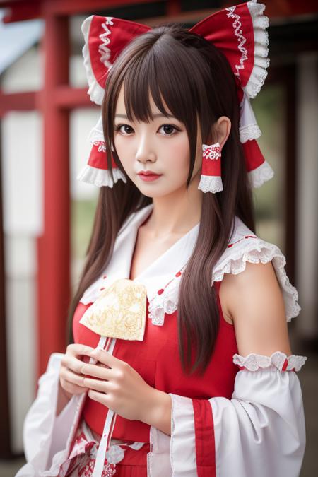 best quality, masterpiece, real,realistic, photo,photorealistic,cowboy shot,looking at viewer, 
1girl, beautifly face,hakurei reimu \(cosplay\), miko,hakurei shrine, indoors,east asian architecture,  
<lora:hakurei reimu cosplay_728_V3_07:0.6>