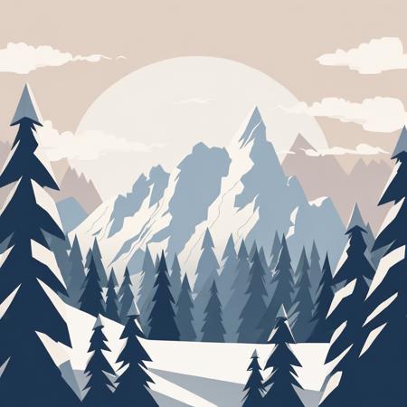 <lora:Flat style-000014:1>,Flat style,The towering mountains of the Alps are covered in snow, surrounded by clouds and trees.