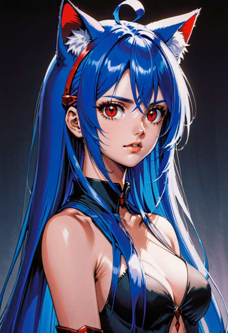 AnidskXL,  1990s , (style),  1girl,  animal ears,  blue hair,  cat ears,  facial hair,  long hair,  looking at viewer,  miqo'te,  nude,  parted lips,  red eyes,  shadow,  slit pupils,  solo,  upper body, <lora:AnimeSDXLv1:0.8>