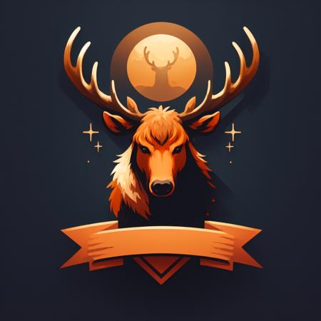 (masterpiece, best quality:1.2), (ribbon logo:1.6), (moose:1.05), antlers, animal, (no humans:1.1), flat color, gradient background, simple background