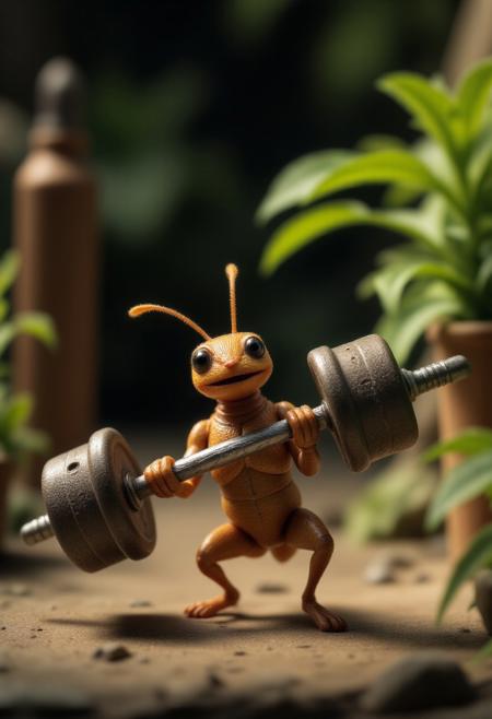 macro photo, ant lifting a tiny dumbbell, bodybuilding in a miniature gym, high detail, humorous and cute , 
, aidmamjv7, pinkfluxproultrafantasia