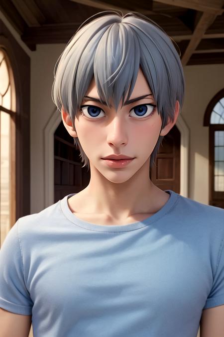 yukinari_kuroda, grey hair, blue eyes