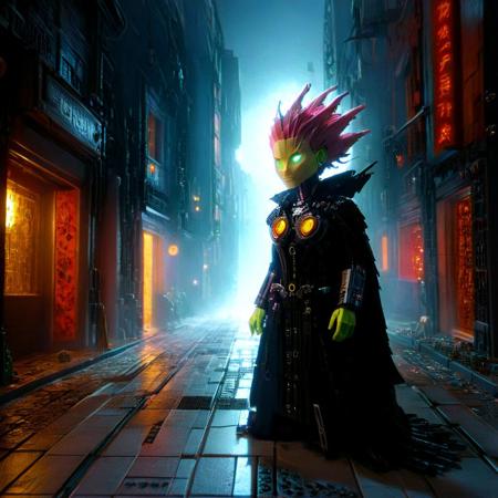 score_9, score_8_up, score_7_up, score_6_up, realistic, colorful, cinematic lighting, dark, , incredibly absurdres, BREAK  solo, DemonEngin3, street punk , beaten cloak, science fiction, cyborg,parts made of lego, humanoid punk, science fiction, punk leaning on a wall in a dark neon alley,  evi@decrepPunk, ,  sinozick, ultra-detailed, intricate details, high quality, best lighting ,