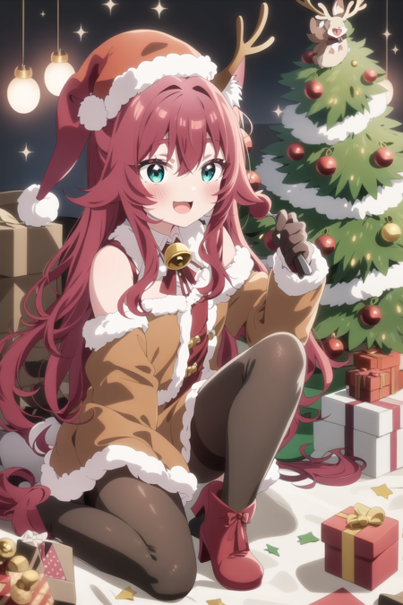 multiple girls, antlers, Red hair, pantyhose, long Very hair, 6+girls, black gloves, animal ears, hat, boots, grey hair, gloves, fur trim, head wings, santa hat, bell, fox ears, red footwear, red dress, Green eyes, christmas, blonde hair, gift, bow, dress, fur collar, | |, alternate costume, blush, brown hair, high heels, red headwear, sitting, long sleeves, black pantyhose, coat, chibi, smile, extra ears, high heel boots, looking at viewer, santa costume, bare shoulders, sparkle, open mouth, eating, reindeer antlers, merry christmas, lion ears, food, fur-trimmed sleeves, bird wings, wings, japari bun, :d, box, long hair, tail, white bow, :3, white hair, minigirl, black bow, spaghetti strap, fox girl, neck bell, bowtie, holding, fur-trimmed dress, detached sleeves, sleeveless, serval print, bangs, short dress, jacket, grey coat, bird girl, orange hair, elbow gloves, brown coat, white fur, off shoulder, deer ears, santa dress, print bow, fox tail, hair between eyes, fur-trimmed boots, gift box, shirt, santa boots, cat ears, Aqua eyes, black bowtie, hair bow, thighband pantyhose, red bow, red coat, reindeer costume, orange jacket, owl ears, white bowtie, fur-trimmed footwear, sack, fork