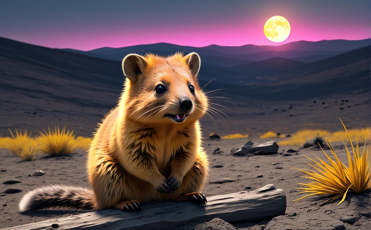 (no humans:1.49), (animal:(Quokka:1.28)),   ,, (color scheme:(orange theme:0.8) (pink theme:1.42) (greyscale:0.8),(iridescent:0.8) (color connection:1.42)),   (location:(field of blades:0.8) (plain:1.28) (cresent yellow Moon:1.28),(bar:1.28)), (epic:1.2), trending on artstation, (high quality:1.2), (masterpiece:1.2), high details, incredibly absurdres, colorful), ,(Chibi Anime style:0.8) (Standard Anime style:1.42),(postmodern art:1.28),(acrylic paint:1.42) (gravel:1.42),, (The Midnight Gospel, animated series style:1.42), (Full shot:1.28) (Collage:0.8)