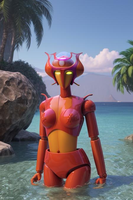, a masterpiece  photo of (afrodit4 robot ) in the  water sexi  pose  ,3d render, volumetric lighting, photorealistic  <lora:Mazingery02:.8>