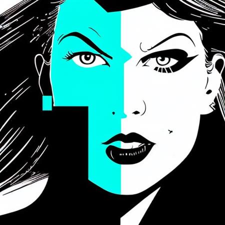 Facial Portrait of Taylor Swift, Turquoise and black color scheme, sinCity_iamYork