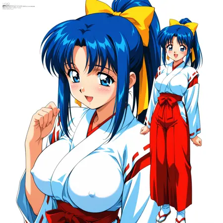 Civitai 青髪黄色リボンの巨乳ポニテ巫女 / blue hair and yellow hair bow large breasts ponytail miko.