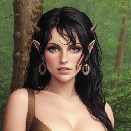 mixed race beautiful dark elf woman walking through forest, closeup portrait, paint dithering, faded oils on canvas,  <lora:kpartstyle-000020:0.8> 0.8