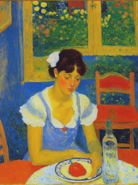 <lyco:PierreBonnard:1.0> oil painting, beautiful servant got dinner ready before I went to bed, #Pierre Bonnard