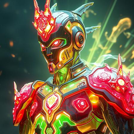 Masterpiece, a thallium/humanoid, 32k, 16k, 8k, cinematic art, realistic art, detail, wearing neon thallium bioluminescence translucent armor, Spirit bomb like energy chromium/radium attack