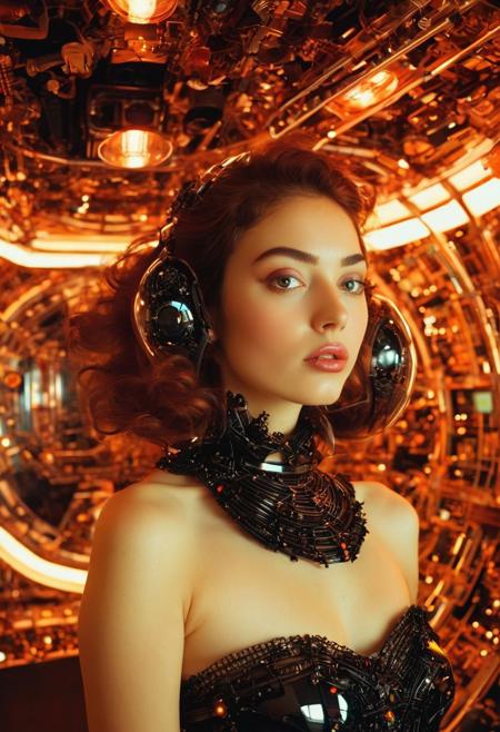 Persian Girl, spaceship, mineralogical fractal, mutation black petals, nuclear reactor interior, photorealistic surrealism tangka, (film grain:1.2), abstract collage,(masterpiece, high quality, fisheye:1.1), , solo, model photoshoot, (white theme:1.1), a stylish girl,big lips, round_eyewear, solo, pride, , (looking at the viewer), ((best quality)), (artistic photography by Philippe Halsman and Ara Gler:1.2), award wining, f/5.6, shutter speed 1/125 sec, iso3200, white balance daylight, exposure compensation "-1.5 ev", shutter priority shooting mode, Deep black Photorealistic bf-style, translucent vibrant Red charming beautiful freckled busty wired-cyborg elfish princess with complex system equipment like a hyper detailed Ninja by Tsutomu Nihei, gaze, cozy warm lighting from within, volumetric lighting, ultra detailed, deep Blacks, very detailed, atmospheric haze, Film grain, cinematic film still, shallow depth of field, highly detailed, high budget, cinemascope, moody, epic, Vintage, Polaroid,
