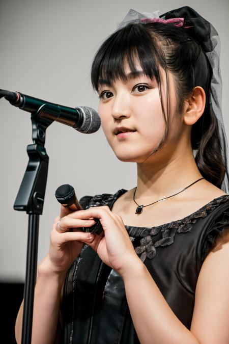 RAW photo of sumetal, microphone, (high detailed skin:1.2), 8k uhd, dslr, soft lighting, high quality, film grain, Fujifilm XT3, <lora:sumetal-000034:1>