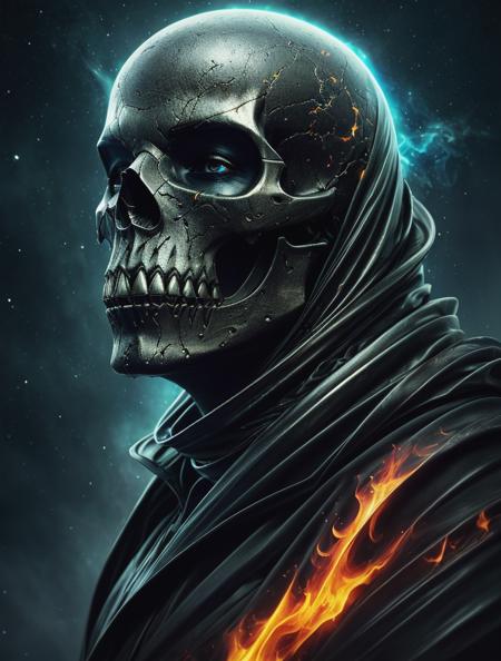 ultra detailed artistic photography, midnight aura, night sky, nebula, detailed evil demon skull on fire, glowing, backlit, glamour, glimmer, shadows, oil on canvas, brush strokes, smooth, ultra high definition, 8k, unreal engine 5, ultra sharp focus, art by alberto seveso, artgerm, loish, sf, intricate artwork masterpiece, ominous, matte painting movie poster, golden ratio, trending on cgsociety, intricate, epic, trending on artstation, by artgerm, h. r. giger and beksinski, highly detailed, vibrant, production cinematic character render, ultra high quality model