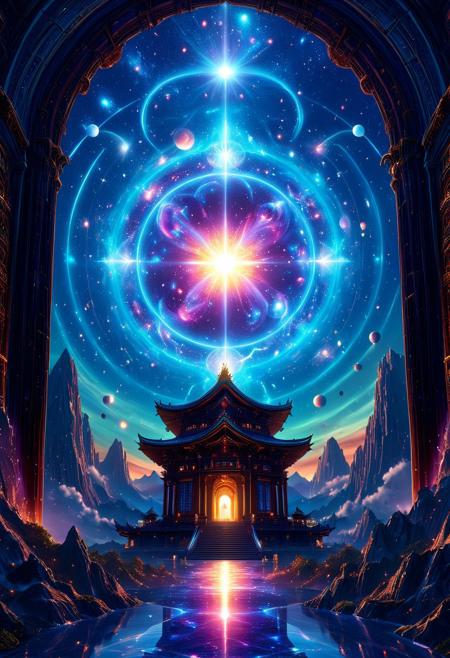 masterpiece, best quality, absurdres, Ultra-HD, 8K cinematic, hyperdetailed, intricate, very aesthetic, stunning composition, vibrant, incredible lighting, sharp focus, Japanese anime style, American comic style, dynamic color palette,
**majestic Chronos Aetherials' temple, ethereal celestial architecture, woven from luminous quantum light, crystalline time structures, infinite cosmic depth, time-space continuum visible, Orion constellation projection, shimmering starlight sanctuary, floating islands, grand scale, transcendental serenity, detailed celestial background, iridescent nebula glow, soft diffused lighting, dreamlike atmosphere, surreal elements, otherworldly landscapes.**
CosmicStyle, aidmaMJ6.1.aidmaimageupgrader.