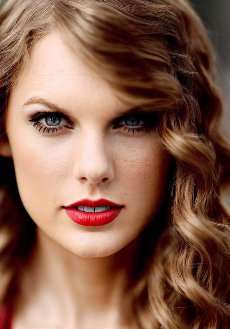 taylor swift (sharp focus:1.2), photo, attractive young woman, (beautiful face:1.1), detailed eyes, luscious lips, (eye makeup:1.2), body freckles, (medium breasts:1.0), (tight body:1.2), (dark hair:1.2), wearing (slitdress:1.2) in (red carpet event:1.2). (moody lighting:1.2), depth of field, bokeh, 4K, HDR. by (James C. Christensen:1.2|Jeremy Lipking:1.1).