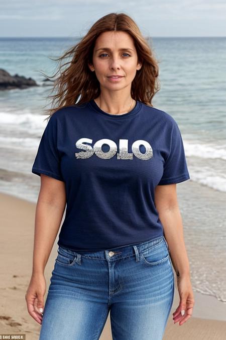 singing, beach, jeans, tshirt <lora:Louise_Redknapp:1> 40 year old, mature, l1873r, 1girl, solo, masterpiece, best quality, detailed face,