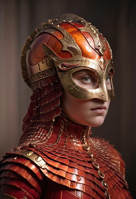 Photorealistic oil painting of (bright orange eyes) (half-dragon warrior-queen:1.2) (Cloak 1:1) with (intricate metallic red brass scales), 58-year-old, (medieval fantasy clothing:1.2), grimdark fantasy, (dragon-style-helmet: 1.49) (mythical-helmet) (medieval) fantasy, high fantasy, epic fantasy, (upper body:1.3) (medium shot:1.3) taken with (fujifilm xt3:1.1), film grain, dark style, raking light dramatic hard shadows, (dramatic lighting:0.9), material contrast, cinematic composition, intricate details, masterpiece, visually stunning, evocative, vivid deep hues, brass, red Crystal, (body transformation:1.2), <dhevv:ds-style:rsd1.5>, realistic eyes, scaleborn, scales, woman,royal, busty, massive breasts, k cup size breasts, red armor, (anglo-saxon-helmet: 1.38) (phrygian: 1.49) (bronze dragon head dragon face on helmet) (dragon face on helmet: 1.49) (symmetrical helmet) (front view) (beautiful)