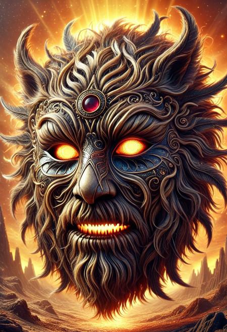 emperor mask made of w00kiee, glowing eyes, face focus, dramatic scene