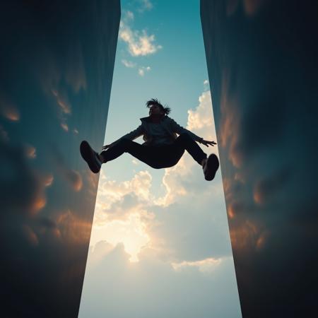 a person falling infinitely between two visible portals