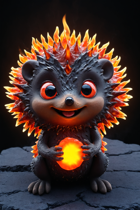 masterpiece, best quality, , molten hedgehog, fiery spines, glowing nose, solo, HavvoricFireDarkstyle, scorched gray, fiery spots, dark smile, fiery spark, flame forest, fiery lollipops, smoky gummy, detailed background, HavvoricFireDarkstyle, shadow chase, fiery ladybug, ember excite, glowing eyes, ember back shot, facing away, shadow playdate, fiery chase, smoky meadow, HavvoricFireDarkstyle, ember cupcake, fiery frosting, in paws, HavvoricFireDarkstyle, on dark gummy, smoky stickiness, ember mist, glowing haze, dark pyre afternoon, smoky glow, best quality, vibrant colors, 3D render style, high detail, hyper-realistic, highres, 4K resolution, realistic photo, masterpiece, ultra-detailed, HavvoricFireDarkstyle, fiery tones, blazing reds, infernal flash, fiery burst, medium shot, <lora:HavvoricFireDarkstyle:1>