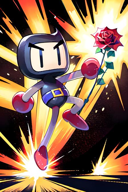 b-black-bmbr  eyebrows holding bomb holding a rose bomb