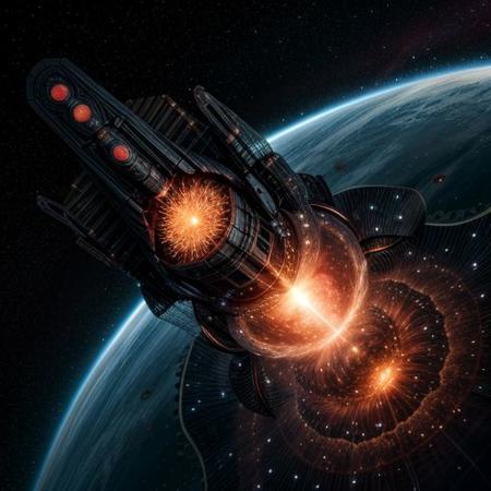 (Space battlecruiser) shaped like fractal (cucumber) in hyperspace, enters into real blackhole, real photo of blackhole hat shape on background,
dynamic movement, explosive force,  glowing, nebula, 8K resolution. sci-fi, hyperspace fortress, hyperspace gate
