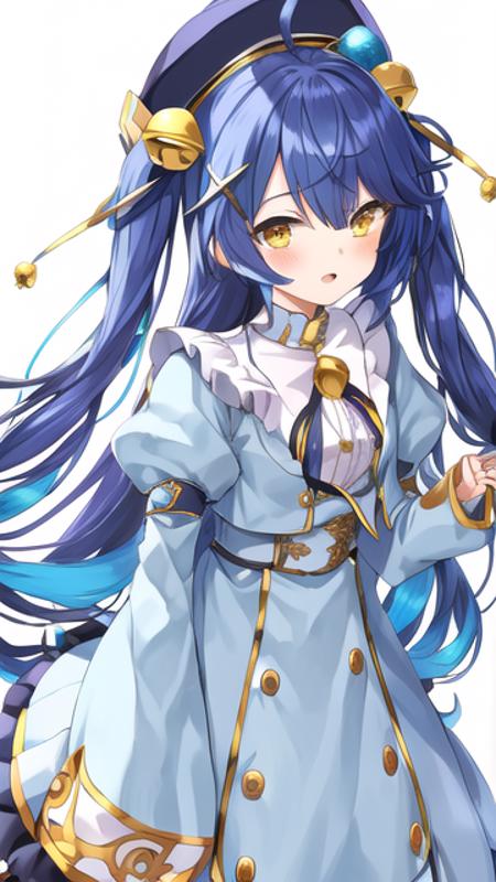 masterpiece,best quality,exceptional,ultra-detailed,anime,1girl,BREAK <lora:amamya_nijisanji_v1:0.5>
amamya,blue very long hair,yellow eyes,hair bell,hat,x hair ornament,black beret,grey jacket,ahoge,long sleeves,two side up,puffy sleeves,blue jacket,juliet sleeves,multicolored gradient hair