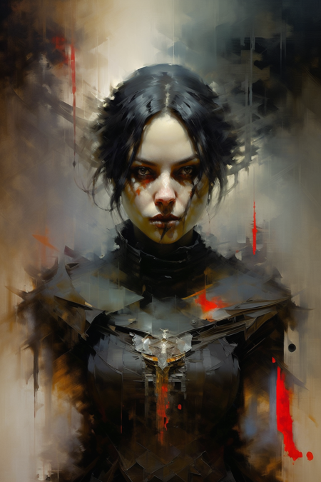 oil painting, bichu, 1girl, gothic, black hair, short hair, red eyes, black makeup, (black lips), smoke, dark, church, macabre, abstract background, by Steve Henderson, Fabian Perez, Henry Asencio,
Jeremy Mann, Marc Simonetti, fantasy, magical horror, atmosphere  <lora:bichu-v0612:0.7>