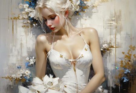 white foxgirl, masterpiece, award wining, trending, , high quality, delicate, oil painting, by Jeremy Mann, Pino Daeni