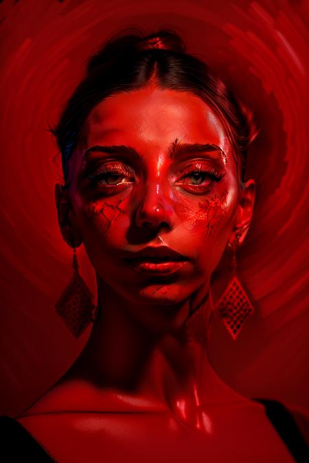 lora_sarafyan_girl, <lora:lora_sarafyan_girl_01t:1>,  a woman with a scarlet red dress and a necklace, red eyeshadows, with symmetrical facial features, medium closeup,