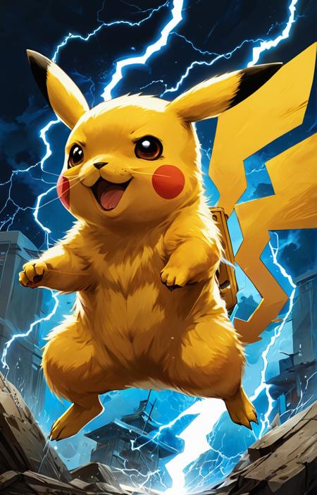 concept art of pikachu emitting thunder, highly detailed painting by dustin nguyen, akihiko yoshida, greg tocchini, greg rutkowski, cliff chiang, 4 k resolution, trending on artstation, 8 k
