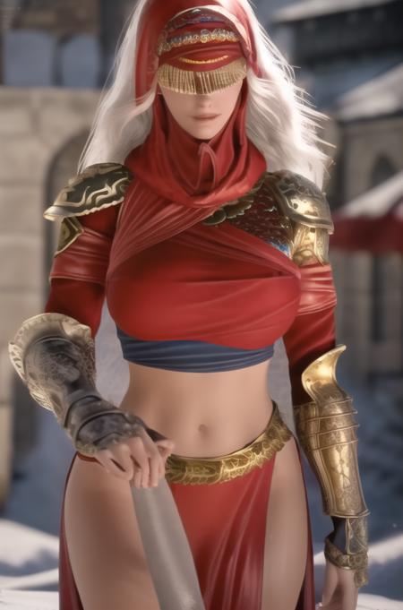 (day:1.7), standing in front of a snow covered mountain, winter,(close-Up:1.4),
Standing,bare legs,
((red outfit)),red dress,armor,cape,gauntlets,gold and blue accents,gold belt,mouth mask, red headdress,red skirt,
jewelry,gem, <lora:Scorpio_Conquerors_Blade-KK77-V1:0.7>,<lora:Tina_Tanya-KK77-V1:0.1>,navel,
Sliver_hair,brown_eyes, Long_hair,
1 girl, 20yo,mature female,Beautiful Finger,Beautiful long legs,Beautiful body,Beautiful Nose,Beautiful character design, perfect eyes, perfect face,
looking at viewer,(light_smile:0.3),(Closed_mouth),
NSFW,official art,extremely detailed CG unity 8k wallpaper, perfect lighting,Colorful, Bright_Front_face_Lighting,
(masterpiece:1.0),(best_quality:1.0), ultra high res,4K,ultra-detailed,
photography, 8K, HDR, highres, absurdres:1.2, Kodak portra 400, film grain, blurry background, bokeh:1.2, lens flare, (vibrant_color:1.2)
(Beautiful,large_Breasts:1.4), (beautiful_face:1.5),(narrow_waist),