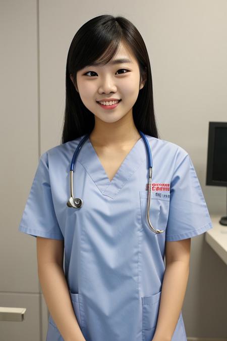Realistic smiling sexy Vietnamese girl as a dentist