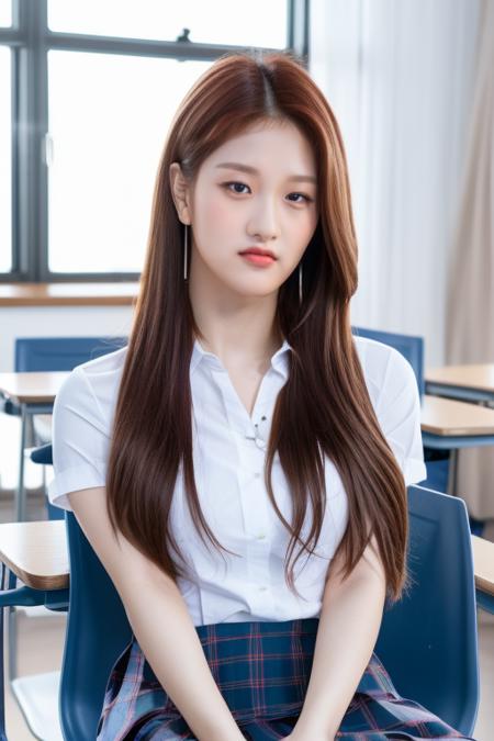 <lora:fromisSeoyeon:1>,Seoyeon,(looking at viewer:1.2),RAW photo,physically-based rendering,(8k, best quality, masterpiece:1.2),(full body shot:1.2),octane render,extremely detailed CG unity 8k wallpaper,studio soft light, rim ligh,in classroom,sunlight,(school uniform:1.5),hyper realistic detail shiny skin,ultra detailed,(ultra realistic:1.5),(intricate:1.2),(photorealistic:1.4),chair,desk,1girl,(skinny:1.3),1girl